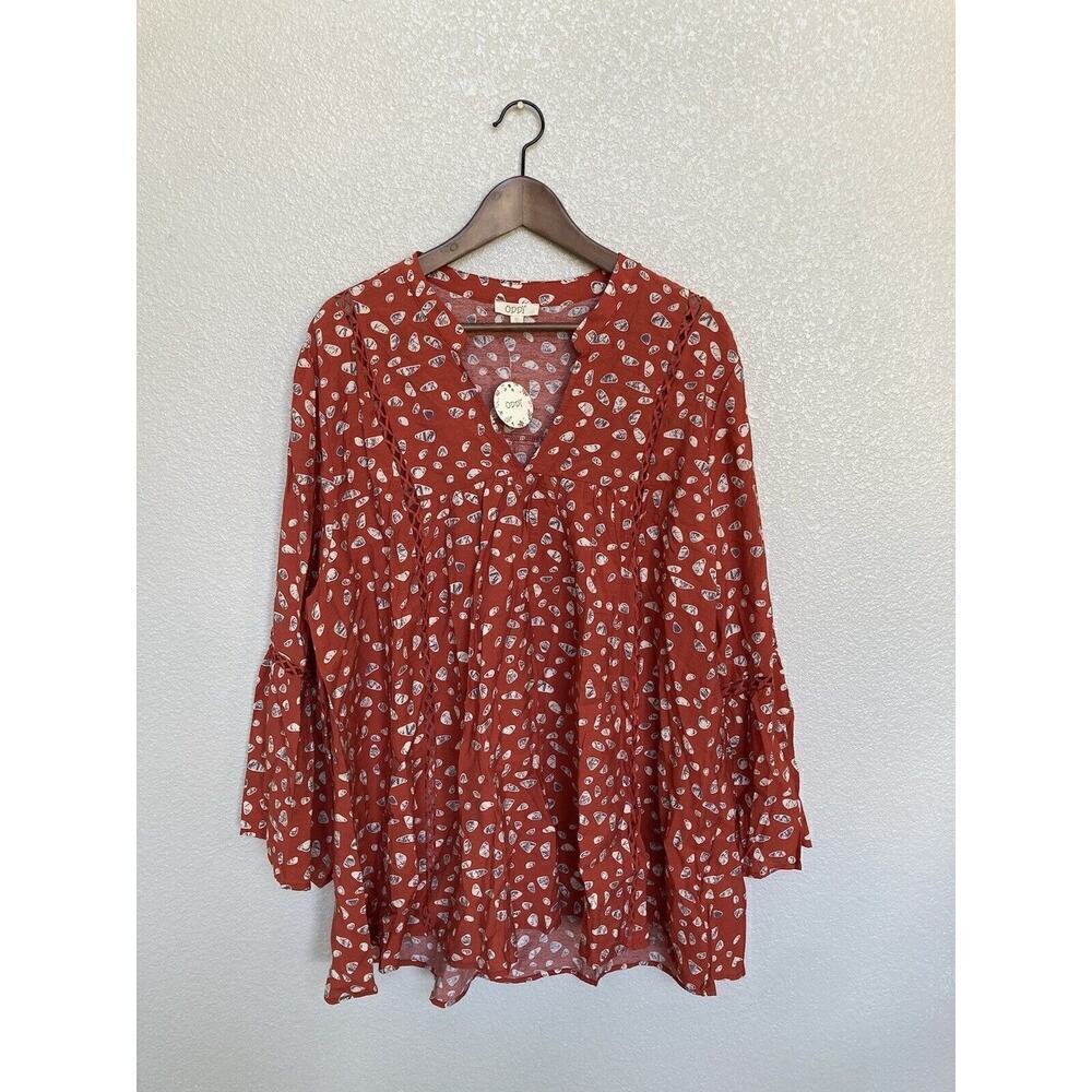 NWT Oddi women's boho blouse size 3XL bell sleeve orange crochet hippie cottage